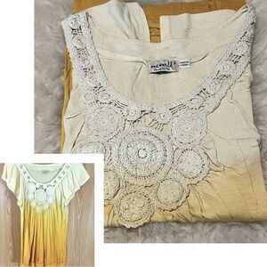 Crocheted Front Ombré Dyed Gold/ Yellow Tee Top